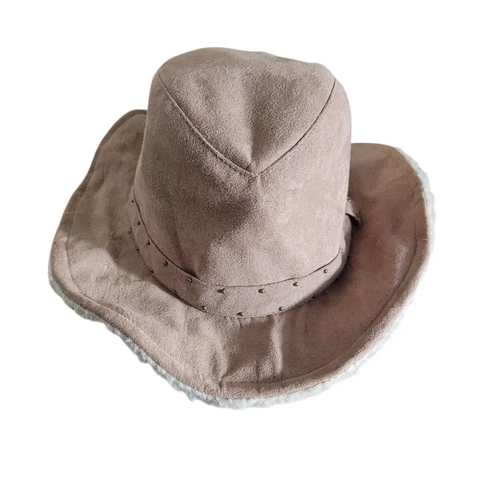 Scala Pronto Faux Suede Shearling Lined Cowboy Hat Brown‎ White Outdoor Casual